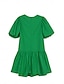 baratos vestido casual-Vestido feminino de algodão na altura do joelho verde casual manga bufante gola redonda verão