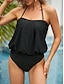 cheap Tankinis-Women&#039;s Swimwear Tankini 2 Piece Swimsuit 2 Piece Bandeau Strapless Solid Color Plain Beach Wear Bathing Suits