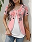 cheap Women&#039;s T-shirts-Women&#039;s Tunic Floral Daily Fashion Short Sleeve Crew Neck Pink Summer