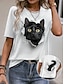 levne Dámská trička-Dámské Tričko 3D cat Zvíře Tisk Denní Víkend Módní Krátký rukáv Kulatý Bílá Léto