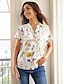 baratos Blusas e Camisas de mulher-Mulheres Camisa Social Blusa Floral Botão Imprimir Manga Curta Decote V Branco Verão