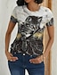 voordelige Dames T-shirts-Dames T-shirt Zwart Wit blauw Grafisch Kat Afdrukken Korte mouw Dagelijks Weekend Vintage Ronde hals Normaal 3D Cat Verf S
