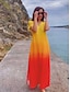 Χαμηλού Κόστους Print Φορέματα-Γυναικεία Βαμβάκι Καθημερινό φόρεμα Ombre Ουράνιο Τόξο Διχασμένος μηρός Λαιμόκοψη V Μακρύ Φόρεμα Μάξι Φόρεμα Τροπικό Διακοπές Κοντομάνικο Καλοκαίρι