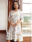 cheap Print Dresses-Women&#039;s Floral Ruffle Print V Neck Midi Dress 3/4 Length Sleeve Summer Spring