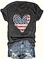 billiga T-shirts för damer-Dam T-shirt Bomull Hjärta Amerikanska flaggan Mönster Dagligen Helgen Mode Kortärmad Rund hals Svart Sommar