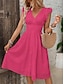 Χαμηλού Κόστους απλά φορέματα-Γυναικεία Καθημερινό φόρεμα Μίντι φόρεμα Με Βολάν Βασικό Καθημερινό Λαιμόκοψη V Αμάνικο Μαύρο Λευκό Σκούρο Ροζ Χρώμα