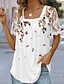 Χαμηλού Κόστους Γυναικεία T-Shirts-Γυναικεία Μπλουζάκι Δαντελένιο μπλουζάκι Διχτυωτό Patchwork Top Φλοράλ Αργίες Σαββατοκύριακο Δαντέλα Στάμπα Λευκό Κοντομάνικο Βασικό Τετράγωνη Λαιμόκοψη