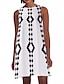 billige Kjoler med tryk-Dame Geometrisk Trykt mønster Rund hals Mini kjole Elegant Fest Daglig Sommer