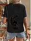 お買い得  レディースＴシャツ-女性用 Tシャツ 3D cat 動物 プリント 日常 週末 ファッション 半袖 ラウンドネック ブラック 夏