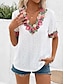 preiswerte T-Shirts für Damen-Damen Tunika Glatt Spitze Täglich Urlaub Modisch Kurzarm V Ausschnitt Schwarz Sommer