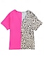 abordables Camisetas de mujer-Mujer Camiseta Leopardo Bloque de color Estampado Diario Fin de semana Moda Manga Corta Escote en Pico Caqui Verano