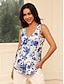 cheap Tank Tops &amp; Camis-Women&#039;s Tank Top Vest Floral Print Vacation Ladies Sleeveless V Neck Blue Summer