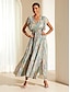 Χαμηλού Κόστους Print Φορέματα-Γυναικεία Φορέματα σιφόν Φλοράλ Πλισέ Με Βολάν Λαιμόκοψη V Μίντι φόρεμα Καθημερινό Πάρτι Αμάνικο Καλοκαίρι