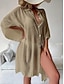 preiswerte Blusenkleider-Damen Weißes Kleid blusenkleid Minikleid Urlaub Strand Baumwolle Basic Modern Hemdkragen Taste Langarm Sommer Frühling Lockere Passform Glatt