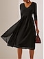 זול שמלות פשוטות-בגדי ריקוד נשים שמלה שחורה שמלת מידי שיפון קפלים בד נשפך פגישה (דייט) חופשה אלגנטית וינטאג&#039; צווארון V שרוולים קצרים שחור צבע