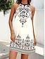cheap Print Dresses-Women&#039;s Geometric Print Halter Neck Mini Dress Sleeveless Summer