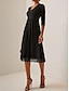 cheap Plain Dresses-Women&#039;s Black Dress Midi Dress Chiffon Pleated Draped Date Vacation Elegant Vintage V Neck Short Sleeve Black Color