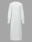 baratos vestidos lisos-Mulheres Vestido branco Vestido Longo Vestido Maxi Botão com manga Encontro Roupa de rua Maxi Decote Redondo Manga Longa Branco Cor