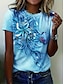 billige T-skjorter til kvinner-Dame T skjorte Blomstret Sommerfugl Trykt mønster Feriereise Helg Mote Kortermet Rund hals Gul Sommer