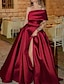 cheap Evening Dresses-A-Line Evening Gown Celebrity Style Dress Prom Wedding Reception Floor Length Short Sleeve One Shoulder Fall Wedding Guest Satin with Slit 2024