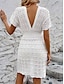 Χαμηλού Κόστους απλά φορέματα-Γυναικεία Λευκό φόρεμα Μίνι φόρεμα Εξώπλατο Με κοψίματα Διακοπές Παραλία Σέξι Καθημερινό Λαιμόκοψη V Κοντομάνικο Μαύρο Λευκό Θαλασσί Χρώμα