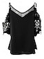 cheap Basic Women&#039;s Tops-Shirt Blouse Women&#039;s Black Plain Lace Cold Shoulder Street Daily Fashion V Neck Regular Fit S