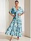 levne Šaty s potiskem-Dámské Šifón Šifonové šaty Swingové šaty Letní šaty Květinový Plisé Volány Do V Midi šaty Elegantní Havajské Svatební Párty Poloviční rukáv Léto