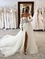 זול שמלות כלה-אולם וינטאג&#039; שמלות חתונה גזרת A סירה מתחת לכתפיים שרוול ארוך שובל קורט שיפון שמלות כלה עם אסוף 2024
