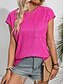 voordelige Dames eenvoudige tops-Dames T-shirt van kant Effen Modieus Korte mouw Strakke ronde hals Normale tops Vakantie Dagelijks Zak Zwart Wit Marine Blauw Fuchsia Zomer