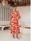 ieftine rochie casual cu imprimeu-Pentru femei Hem Maxi Rochie Maxi Roșu-aprins Manșon Jumate Umbre Imprimare Vară În V Rochii Vacanță S M L