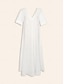 رخيصةأون فستان كاجوال-فستان ماكسي نسائي من مزيج الكتان باللون الأبيض ورقبة على شكل حرف V
