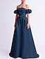 billiga Aftonklänningar-A-linje Kvälls klänningar Elegant Klänning Bal Födelsedag Golvlång Ärmlös Över axeln Satäng med Rosett(er) 2024