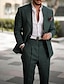 abordables Trajes de lino-Dark Green Men&#039;s Wedding Linen Suits Solid Colored 2 Piece Tailored Fit Single Breasted One-button 2024