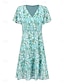 Χαμηλού Κόστους Print Φορέματα-Γυναικεία Σιφόν Φορέματα σιφόν Φλοράλ Πλισέ Με Βολάν Στρογγυλή Ψηλή Λαιμόκοψη Μίντι φόρεμα Πάρτι Αμάνικο Καλοκαίρι