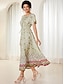 cheap Print Dresses-Women&#039;s Shirt Dress Moroccan Geometric V Neck Maxi Dress Short Sleeve Bohemia Vacation Summer