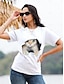 billiga T-shirts för damer-Dam T-shirt Rolig T -shirt Svart Vit Grafisk Katt Mönster Kortärmad Ledigt Dagligen Grundläggande Rund hals Normal 100 % bomull 3D Cat S
