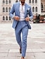 billige Linneddragter-blå mørkeblå mørkegrå til mænds bryllup strand sommerlinned jakkesæt ensfarvet 2-delt skræddersyet pasform enkeltradet en-knaps 2024