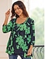 billige Tanktoppe og camisole til kvinder-Dame Tanktop Bluse 2 dele outfits Blomstret Trykt mønster 3/4-ærmer Rund hals Grøn Forår