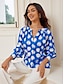 cheap Women&#039;s Blouses &amp; Shirts-Women&#039;s Shirt Blouse Graphic Button Print Long Sleeve Crew Neck Blue Spring &amp;  Fall