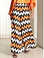 cheap Women&#039;s Two Piece Sets-Women&#039;s Shirt Pants Sets Striped Print Date Stylish Bishop Sleeve Long Sleeve Off Shoulder Orange Summer Spring