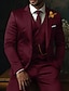 preiswerte Anzüge-Dunkelgrüner Herren-Hochzeitsanzug, dreiteilig, einfarbig, Slim-Fit, einreihig, zwei Knöpfe, 2024