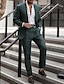 abordables Trajes de lino-Dark Green Men&#039;s Wedding Linen Suits Solid Colored 2 Piece Tailored Fit Single Breasted One-button 2024