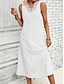 ieftine rochii simple-Pentru femei Rochie albă Rochii Midi Bumbac Dantelă Peteci Dată Vacanță Șic Stradă De Bază În V Fără manșon Negru Alb Culoare