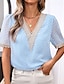 baratos Tops básicos de mulher-Camisa Social Blusa Mulheres Azul Tecido Renda Rua Diário Moda Decote V Normal S