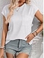 voordelige Dames eenvoudige tops-Dames T-shirt van kant Effen Modieus Korte mouw Strakke ronde hals Normale tops Vakantie Dagelijks Zak Zwart Wit Marine Blauw Fuchsia Zomer