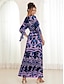 Χαμηλού Κόστους Print Φορέματα-Γυναικεία Σιφόν Φόρεμα σε γραμμή Α Φλοράλ Με Βολάν Φιόγκος Λαιμόκοψη V Φουσκωτό Μανίκι Μακρύ φόρεμα Μπόχο Πάρτι Κοντομάνικο Καλοκαίρι