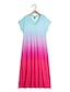 Χαμηλού Κόστους Print Φορέματα-Γυναικεία Βαμβάκι Φόρεμα ριχτό Φόρεμα για τον ήλιο Ombre Διαβάθμιση χρώματος Στάμπα Λαιμόκοψη V Μακρύ φόρεμα Τροπικό Στυλάτο Διακοπές Κοντομάνικο Καλοκαίρι