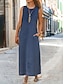 Χαμηλού Κόστους απλά φορέματα-Γυναικεία Φορέματα τζιν Φόρεμα ριχτό Μακρύ φόρεμα Ντένιμ Μοντέρνα Καθημερινό Διακοπές Στρογγυλή Ψηλή Λαιμόκοψη Κουρελού Αμάνικο Καλοκαίρι Άνοιξη 2023 Κανονικό Μαύρο Μπλε Ρουά Θαλασσί Μονόχρωμες Τ M L
