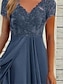billiga enkla klänningar-Dam Spetsklänning Midiklänning Chiffong Spets Lappverk Datum Semester Streetwear Ledigt V-hals Kortärmad Blå Grön Färg