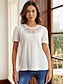 cheap Women&#039;s Blouses &amp; Shirts-Women&#039;s Blouse Lace Daily Short Sleeve Crew Neck White Summer